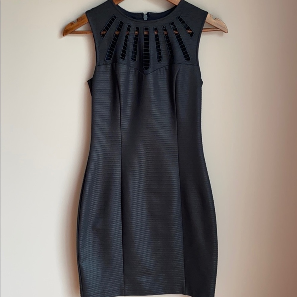 Guess Ribbed Sheath Mini Dress Black SZ 2 - Picture 2 of 5
